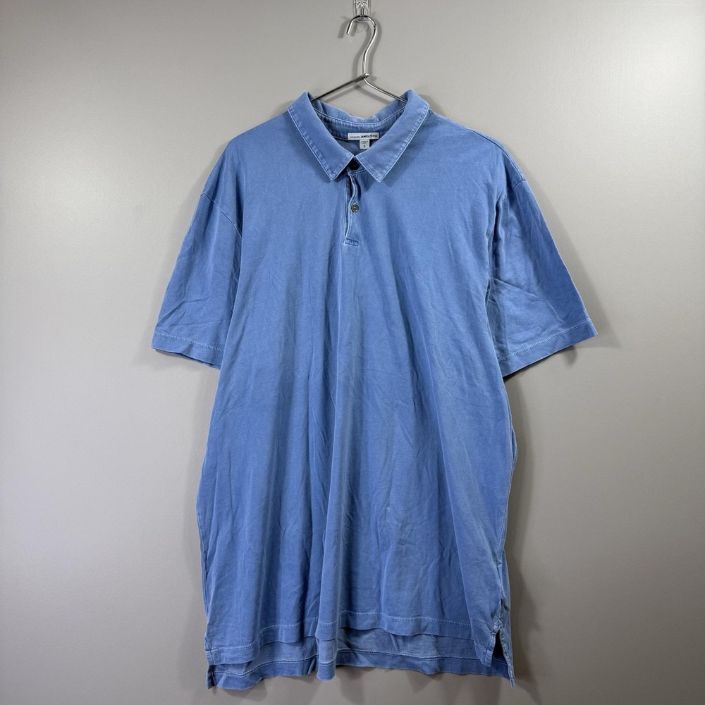 James Perse Polo Shirt Mens XL Blue Jersey Knit Short Sleeve Made In USA